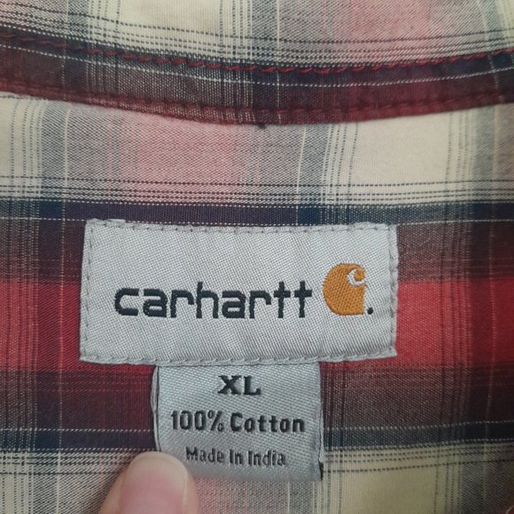 Carhartt Essential Plaid Short Sleeve Button Down Shirt Cotton Red Men's Size XL - Picture 6 of 9
